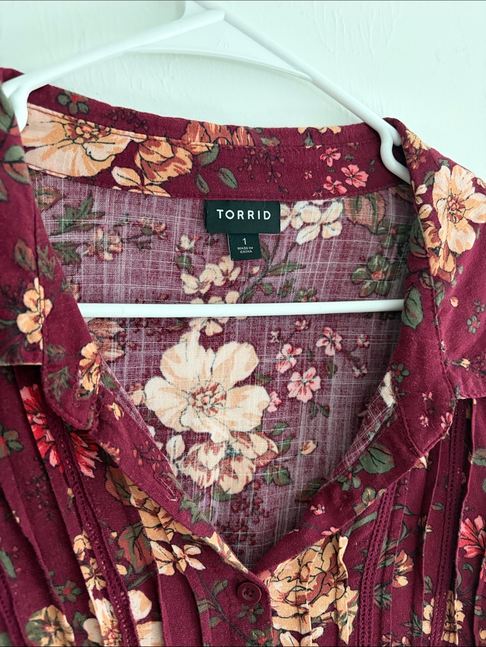 Torrid 1X Rayon Slub Lace Trim Popover Long Sleeve Floral Tunic Top - Picture 5 of 6